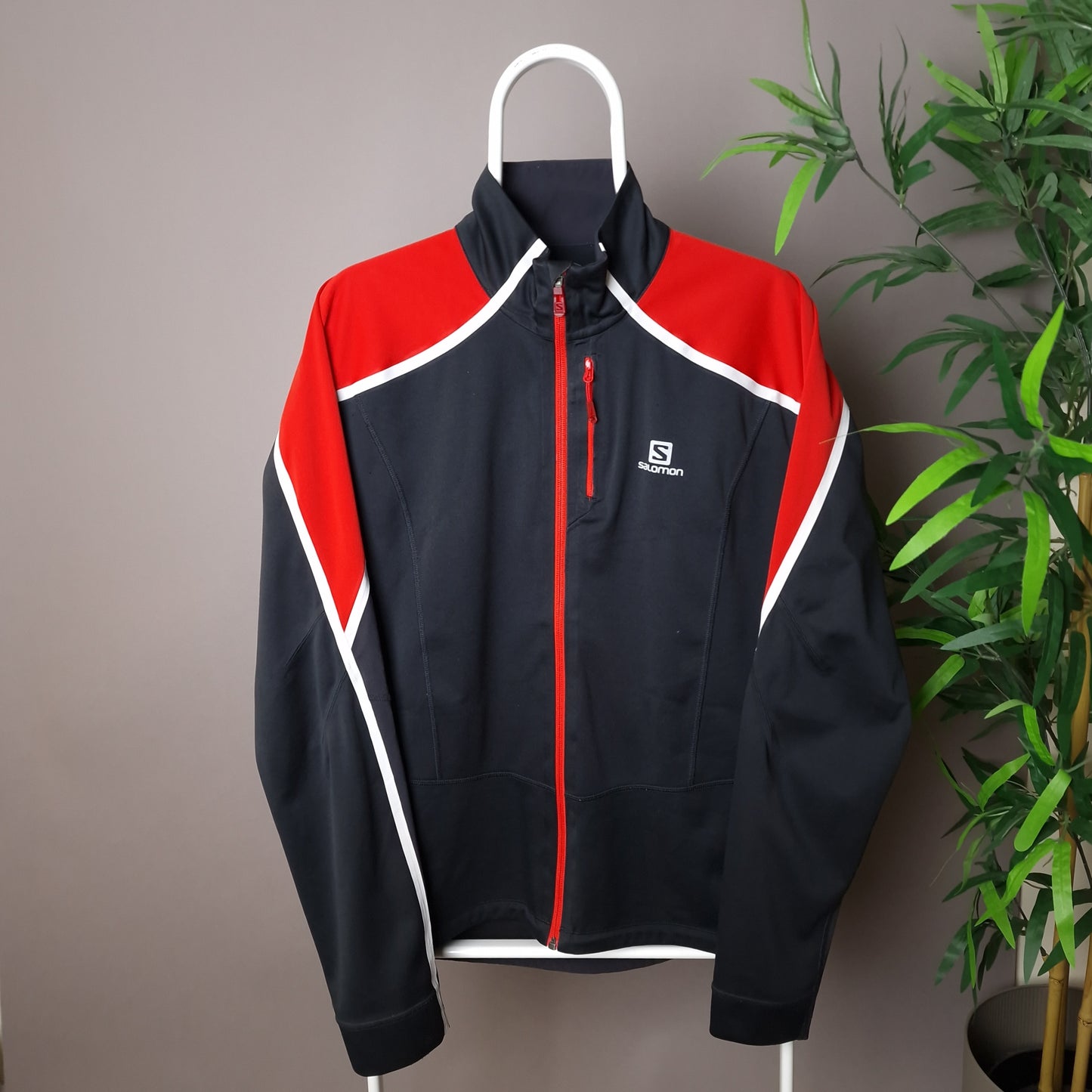 Salomon clima wind running cycling jacket in black and red - large